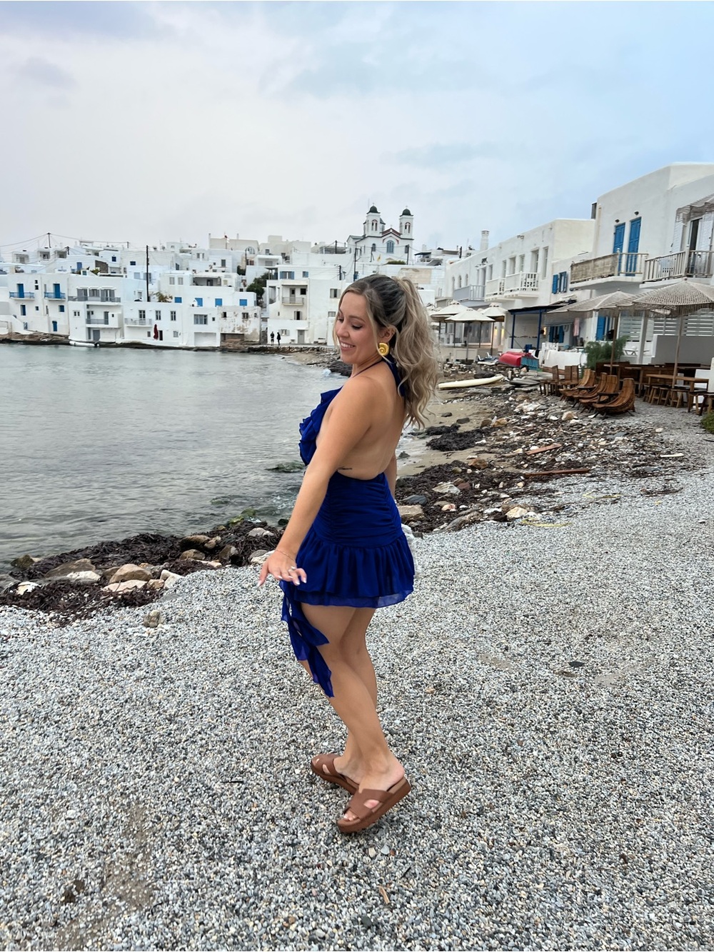 Royal Blue Ruffled Mini Dress - Halter Style - Picture 5 of 6